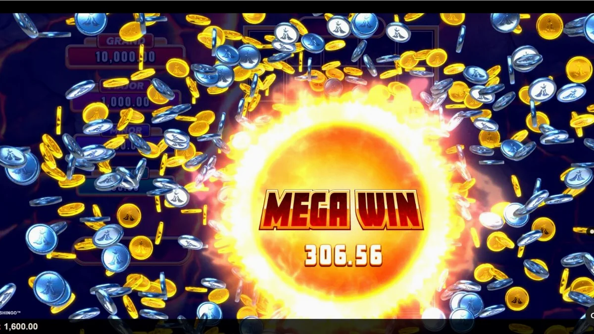 Visual bertema gunung berapi dan koin emas dari slot Eruption Blaze Cashingo
