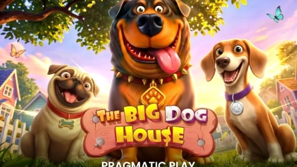 Tampilan visual slot The Big Dog House dengan tema anjing yang ceria