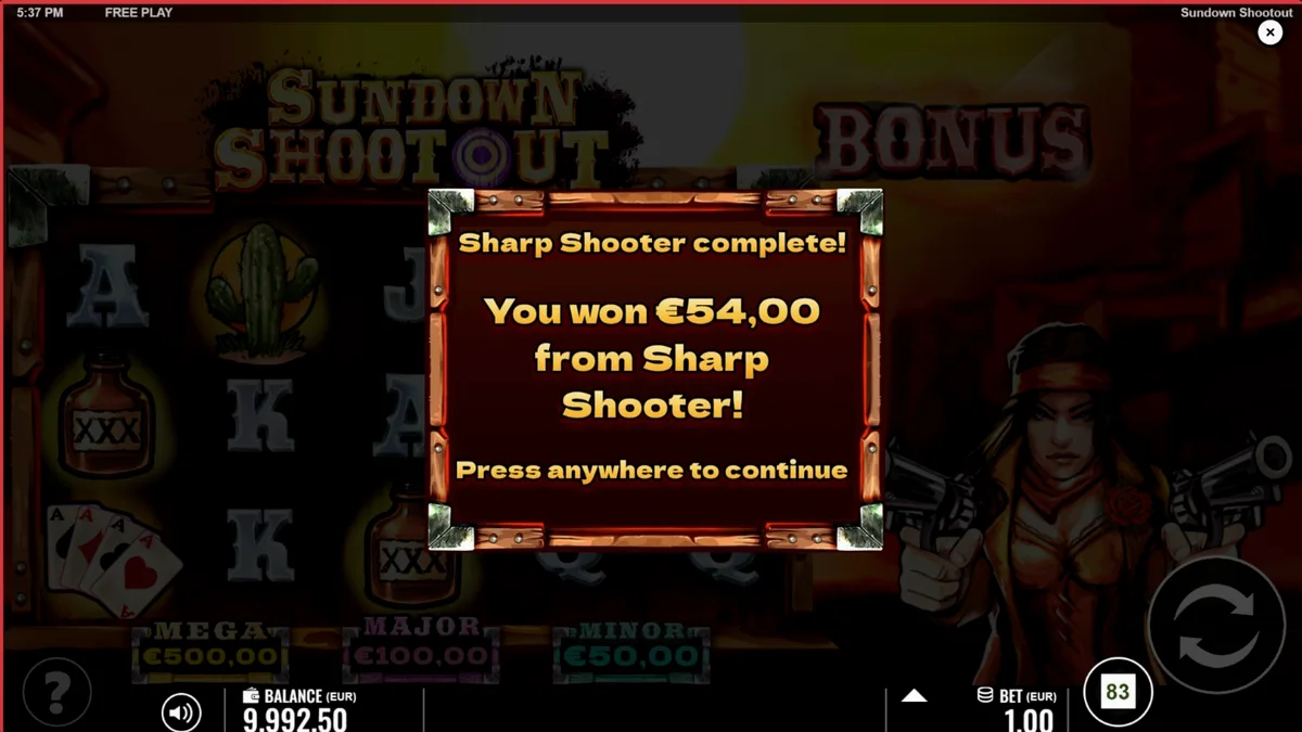 Tampilan visual slot Sundown Shootout dengan tema Wild West