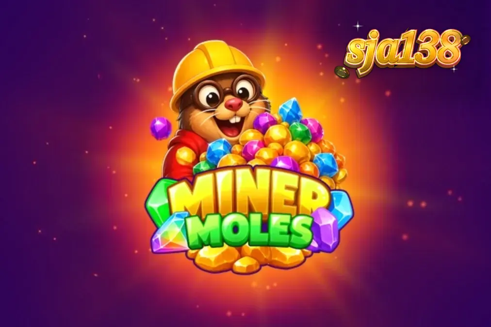 Tampilan visual slot Miner Moles dengan karakter tikus tanah dan gua permata